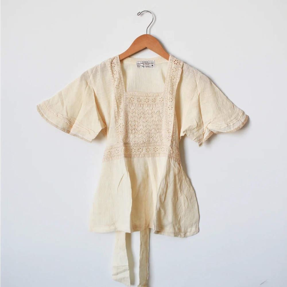 1970s Deadstock Indian Cotton Gauzy Crochet Blouse